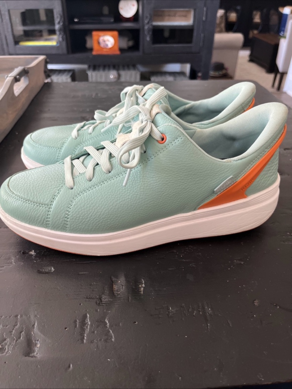 Light Mint Athletic Sneakers with Orange Heel Accent - retail $149 Steal!!!